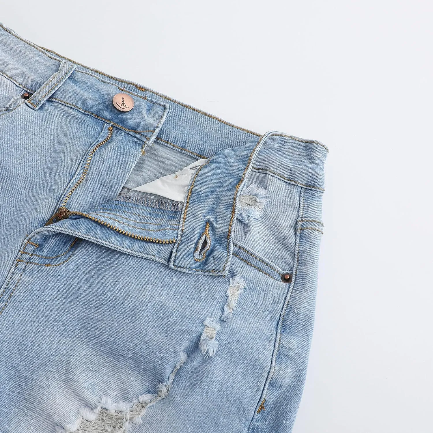 THUNDER STAR Stretchy Jean Shorts for Women Mid Rise Distressed Denim Shorts Ripped Casual Summer Shorts