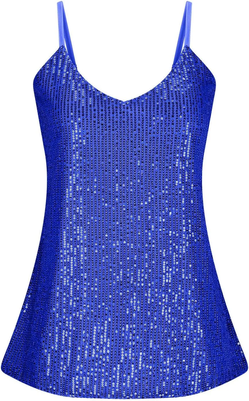 Women Sexy Sequin Tank Tops Spring Summer Fashion Sparkly Sleeveless Shirts Party Glitter Scoop Neck Tops Going Out