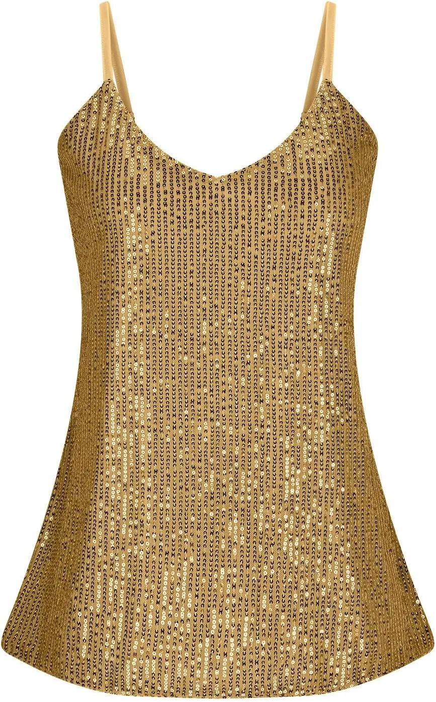 Women Sexy Sequin Tank Tops Spring Summer Fashion Sparkly Sleeveless Shirts Party Glitter Scoop Neck Tops Going Out