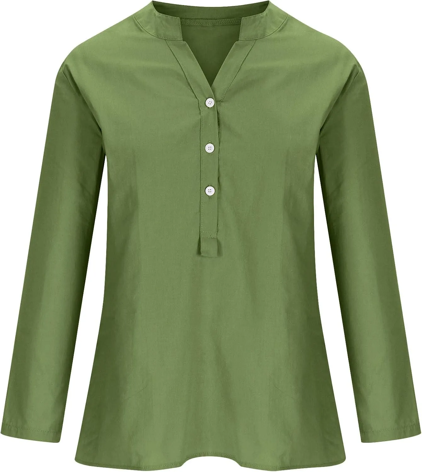 Women Summer Linen Shirts 3/4 Sleeve Cotton Blouse V Neck Button Tunic Tops Trendy Dressy Causal Clothing 2024