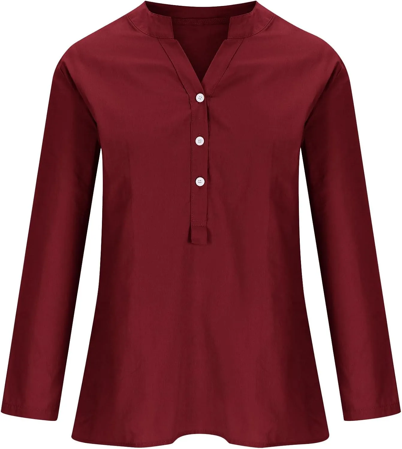 Women Summer Linen Shirts 3/4 Sleeve Cotton Blouse V Neck Button Tunic Tops Trendy Dressy Causal Clothing 2024