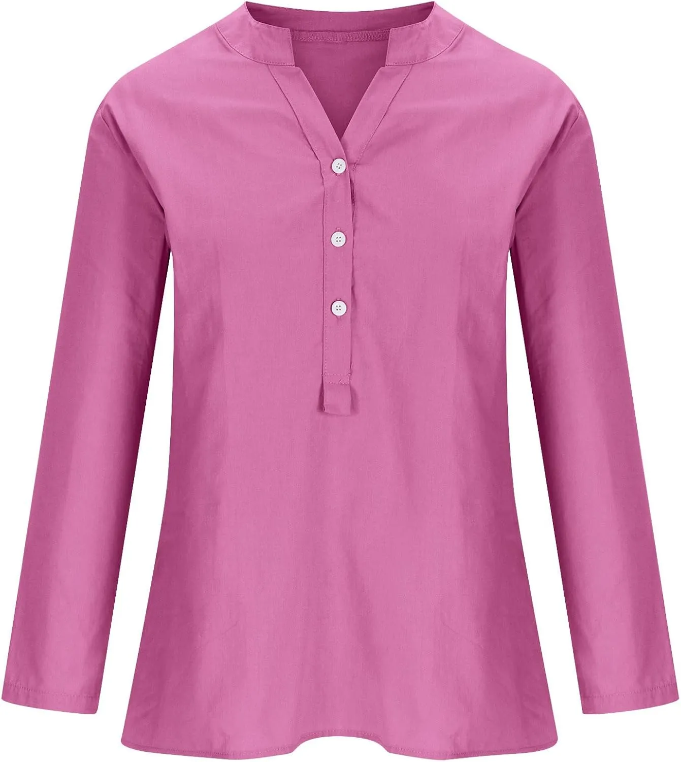 Women Summer Linen Shirts 3/4 Sleeve Cotton Blouse V Neck Button Tunic Tops Trendy Dressy Causal Clothing 2024