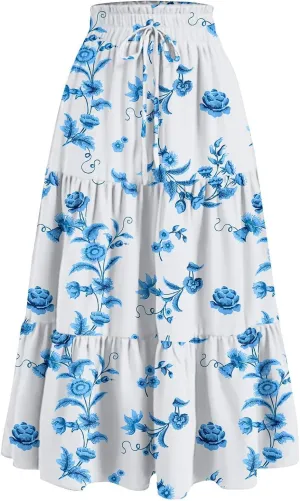 Women's 2025 Bohemian Long Skirts Flowy High Waist A Line Elegant Maxi Skirts for Women Summer Pleated Midi Skirts