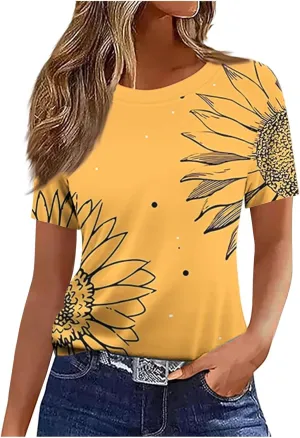 Womens Boho Floral Summer Tops 2025 Trendy Blouses Tunic Short Sleeve T Shirts Dressy Causal Ladies Spring Clothes