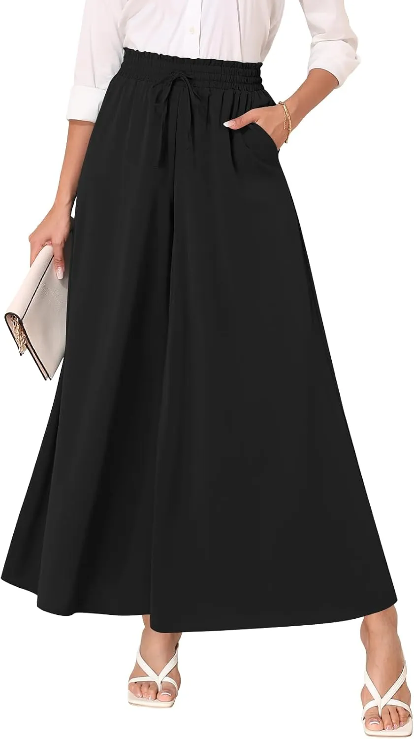 Women's Chiffon Dressy Pants High Waist Casual Wide Leg Long Palazzo Pants Loose Trousers with Pockets
