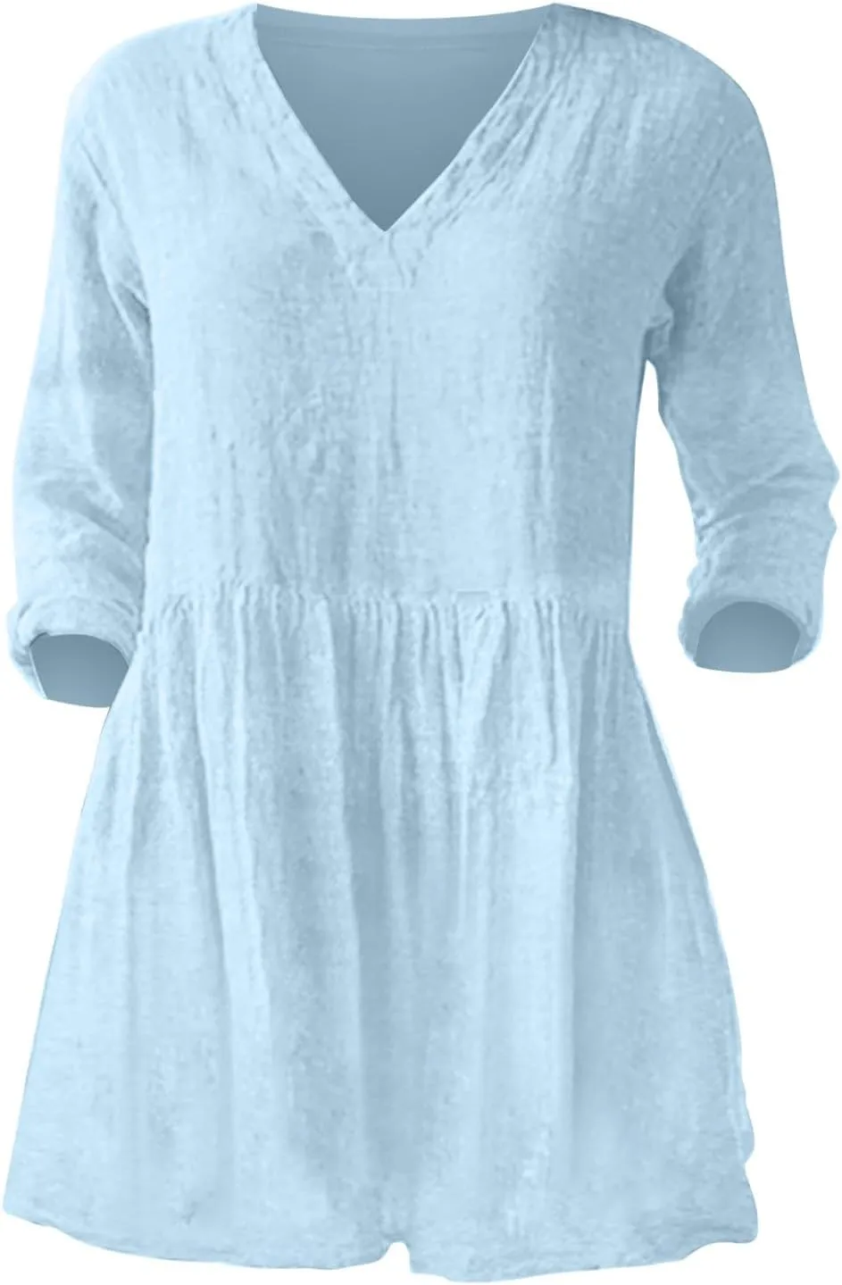 Womens Cotton Linen High Low Flowy Tunic Tops Casual V Neck Long Sleeve Loose Oversized Blouse Summer Beach Shirts