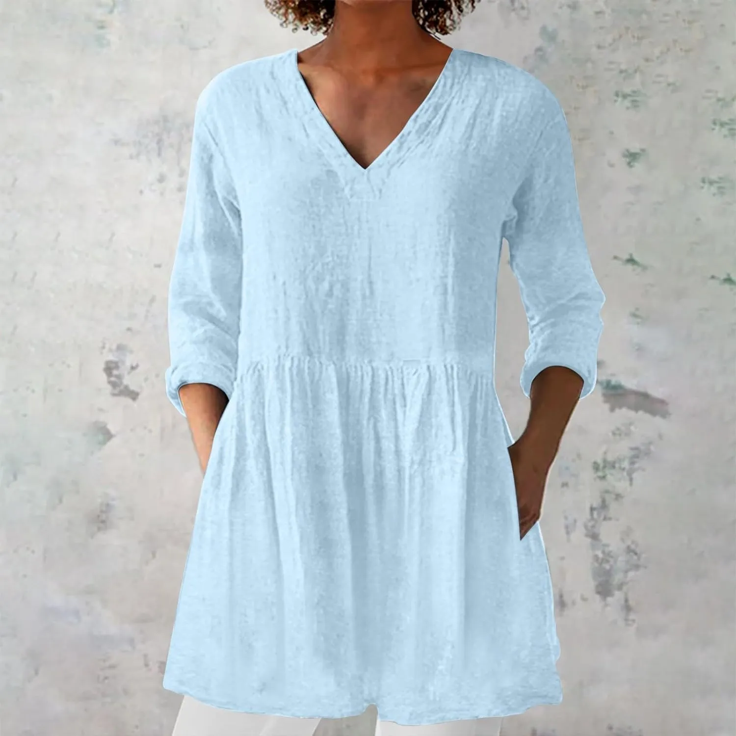 Womens Cotton Linen High Low Flowy Tunic Tops Casual V Neck Long Sleeve Loose Oversized Blouse Summer Beach Shirts