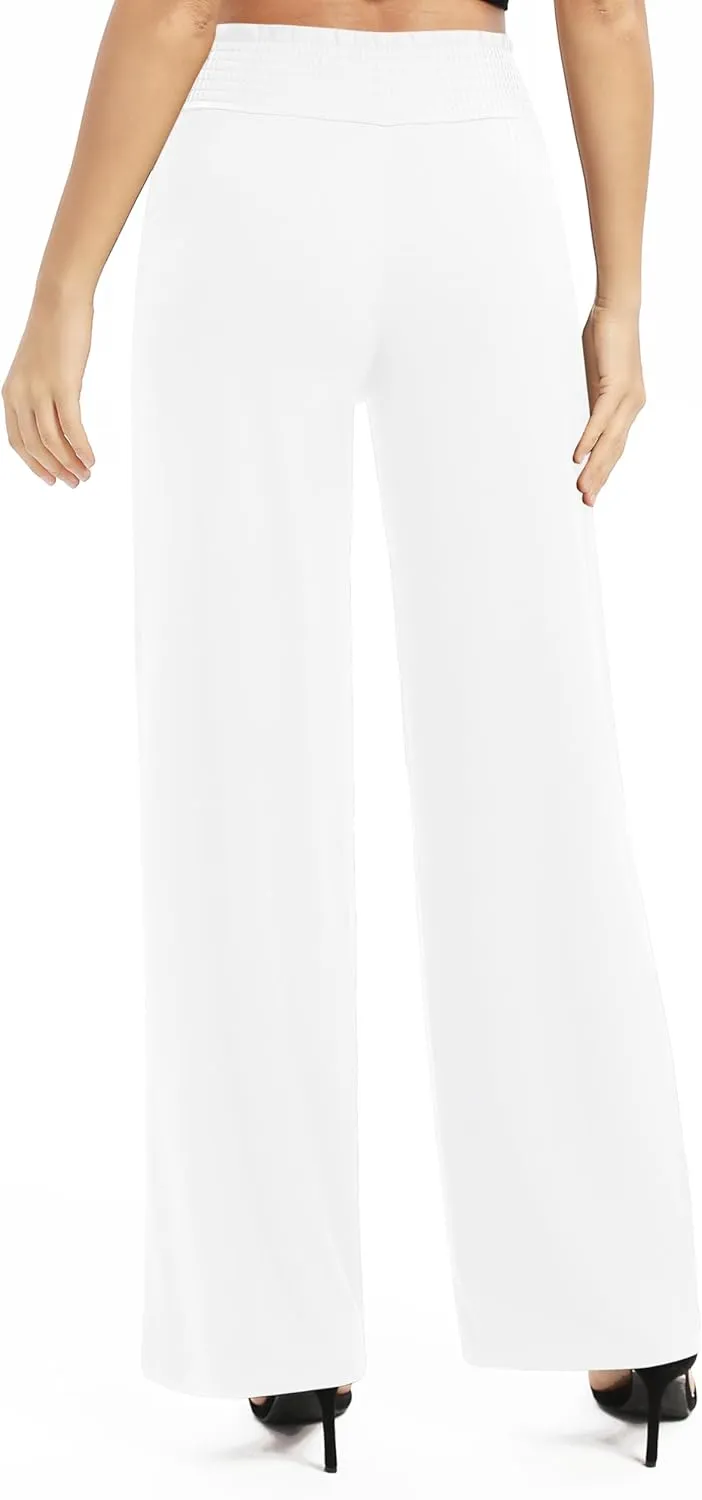 Women's Loose Straight Leg Palazzo Pants High Elastic Waist Causal Trousers with Pockets
