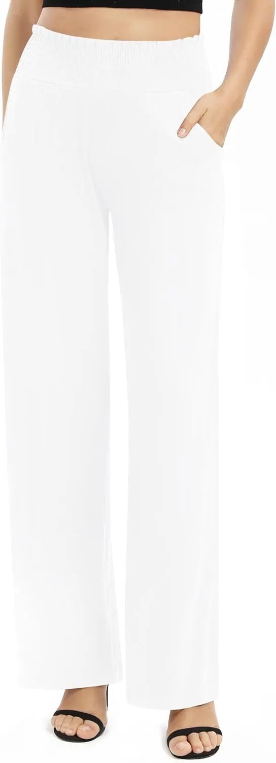 Women's Loose Straight Leg Palazzo Pants High Elastic Waist Causal Trousers with Pockets