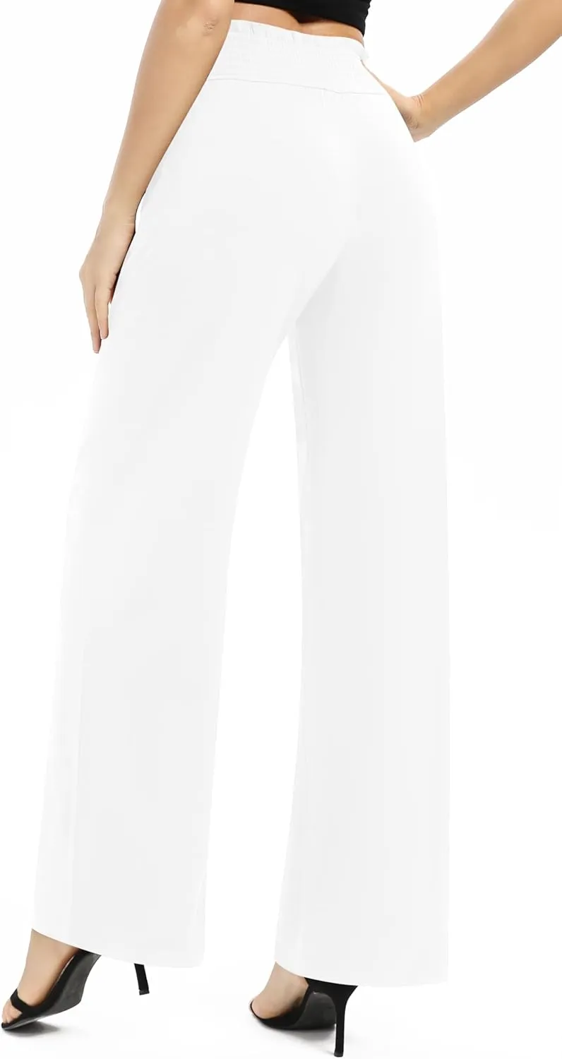 Women's Loose Straight Leg Palazzo Pants High Elastic Waist Causal Trousers with Pockets