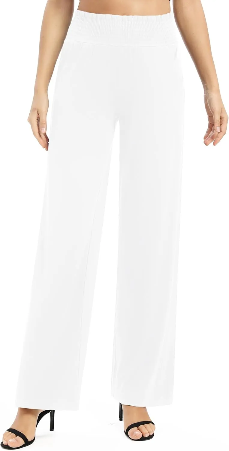 Women's Loose Straight Leg Palazzo Pants High Elastic Waist Causal Trousers with Pockets
