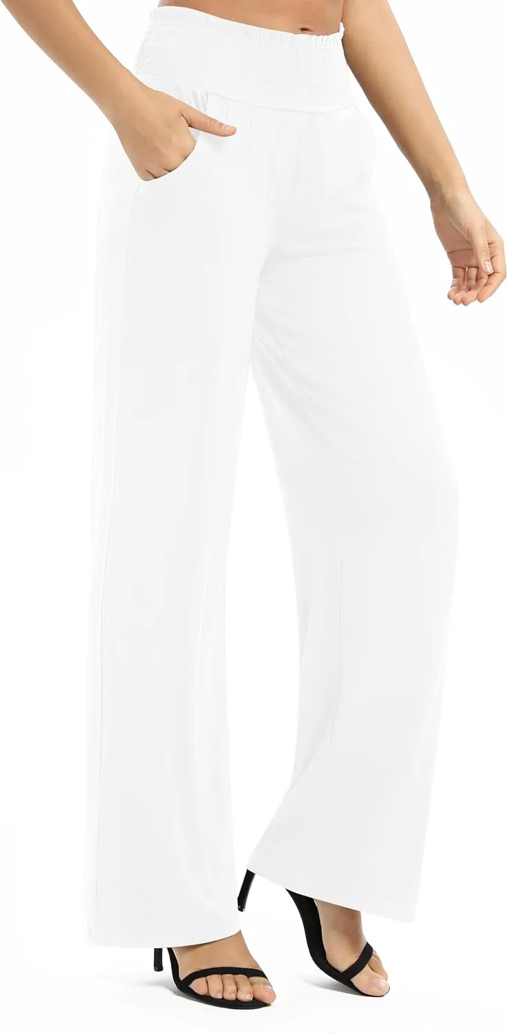 Women's Loose Straight Leg Palazzo Pants High Elastic Waist Causal Trousers with Pockets