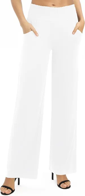 Women's Loose Straight Leg Palazzo Pants High Elastic Waist Causal Trousers with Pockets
