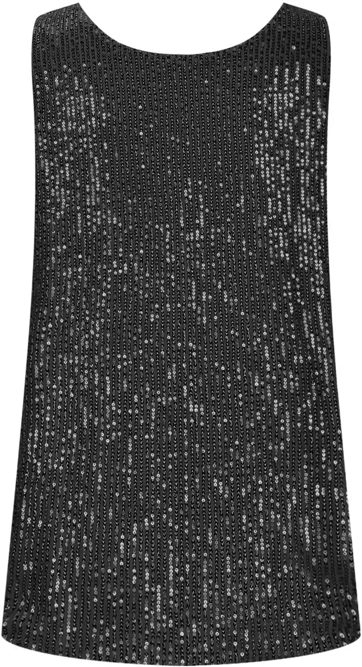 Women's Sequin Tank Top Summer Fashion Sparkly Sleeveless Tshirts Nightclub Party Glitter Scoop Neck Going Out Tops