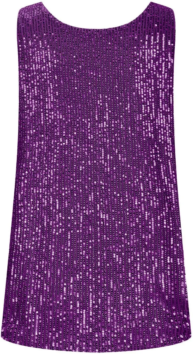 Women's Sequin Tank Top Summer Fashion Sparkly Sleeveless Tshirts Nightclub Party Glitter Scoop Neck Going Out Tops