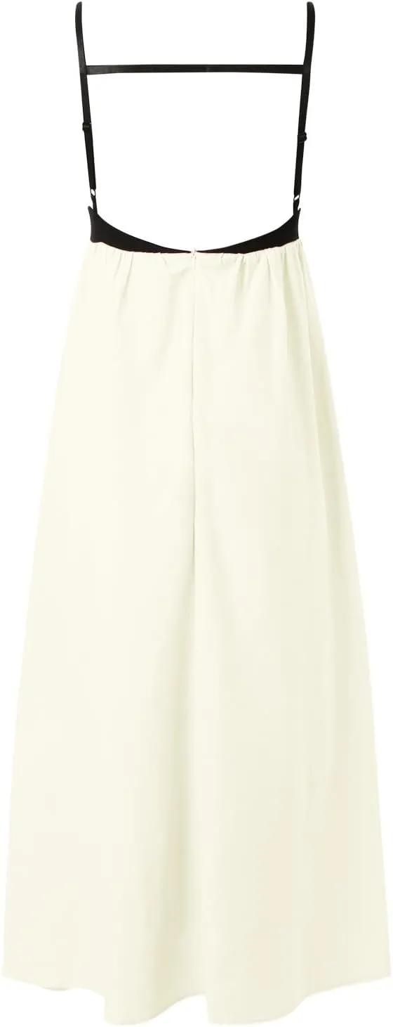 Women's Spaghetti Straps Maxi Dress Color Block Contrast Trim Dresses Summer Outfits Cotton Linen Sleeveless Long Dresses