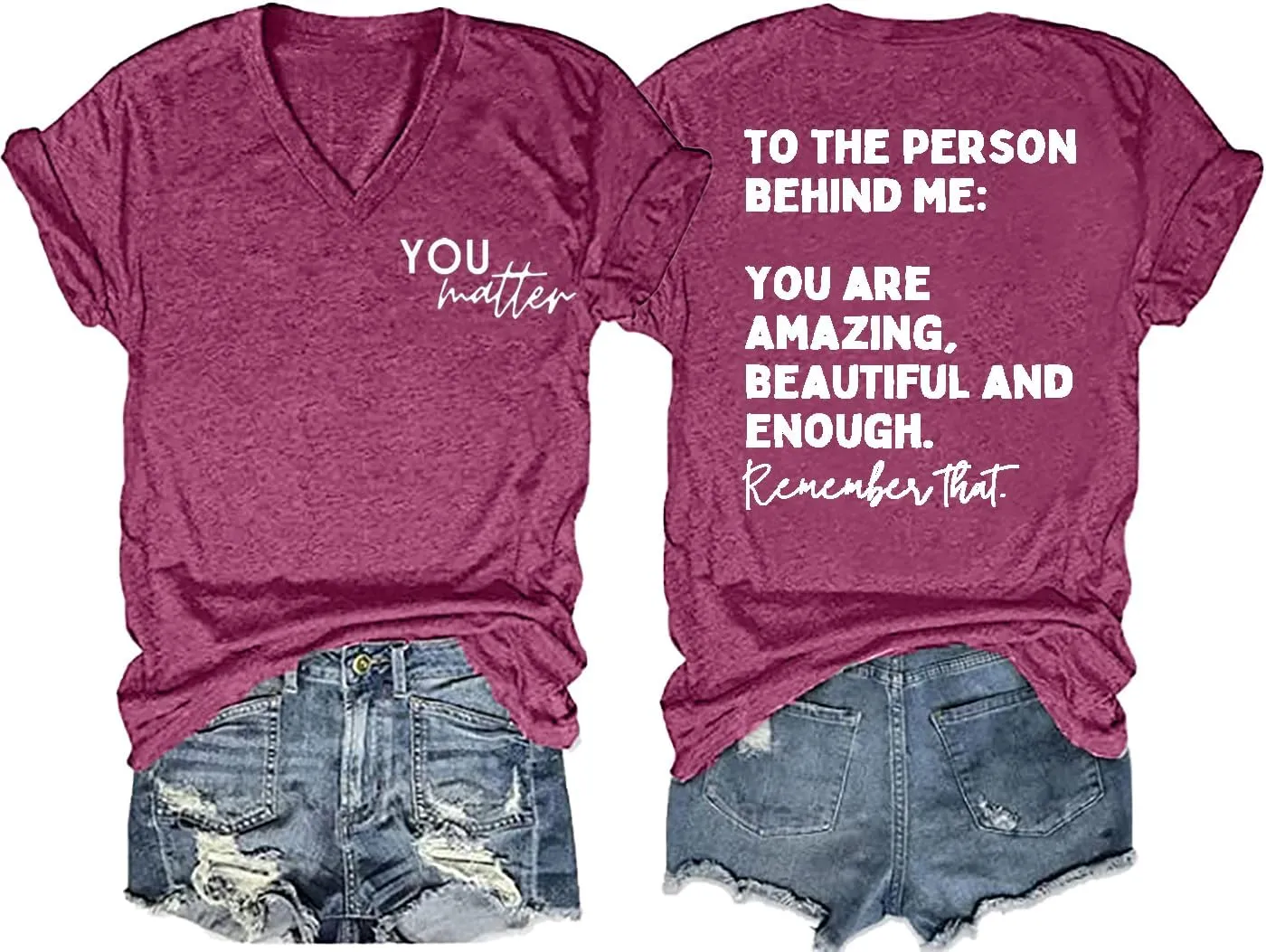 You Matter to The Person Behind Me T-Shirt Women Casual Short Sleeve V-Neck Shirts Tops Inspirational Graphic Tee